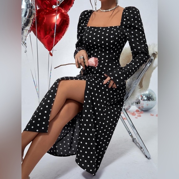 Lulus Charmed and Classy Black Polka Dot Long Sleeve Midi Dress - Picture 4 of 13